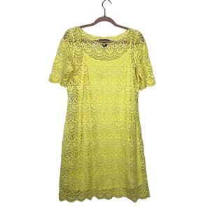Lauren Ralph Lauren Bright Yellow Crochet Lace Short Sleeve Midi Dress Size M